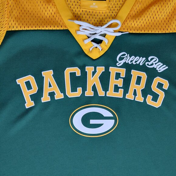 Women's NFL Team Apparel Lace Up V-Neck Green Bay Packers Football T-Shirt - M - Picture 6 of 7